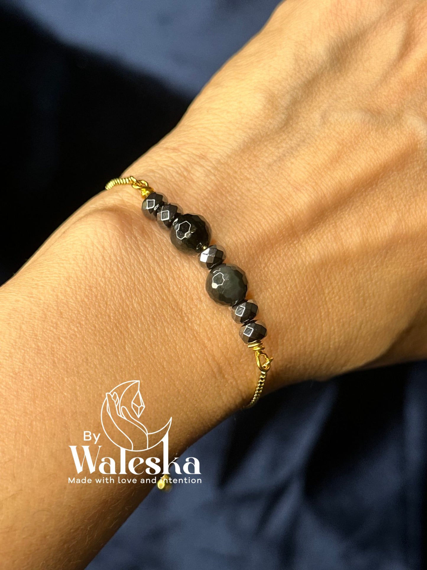 Manifestation Bracelet Protection, Prosperity & Will Power (Obsidian & Hematite)